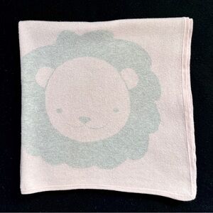 Barneys New York Cotton Cashmere Baby Blanket Lion Pale Pink Gray 32x33 EUC